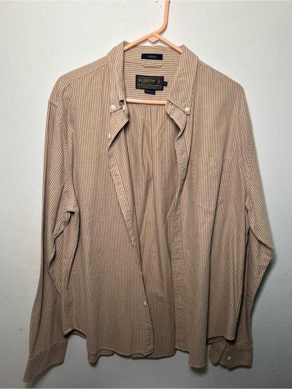 Pendleton Lowell Striped Button Down Shirt Tan Beige XL 100% Cotton - Picture 8 of 16